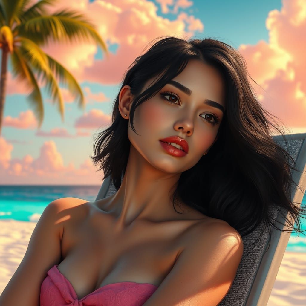 Hyperrealistic Futuristic Beach Goddess