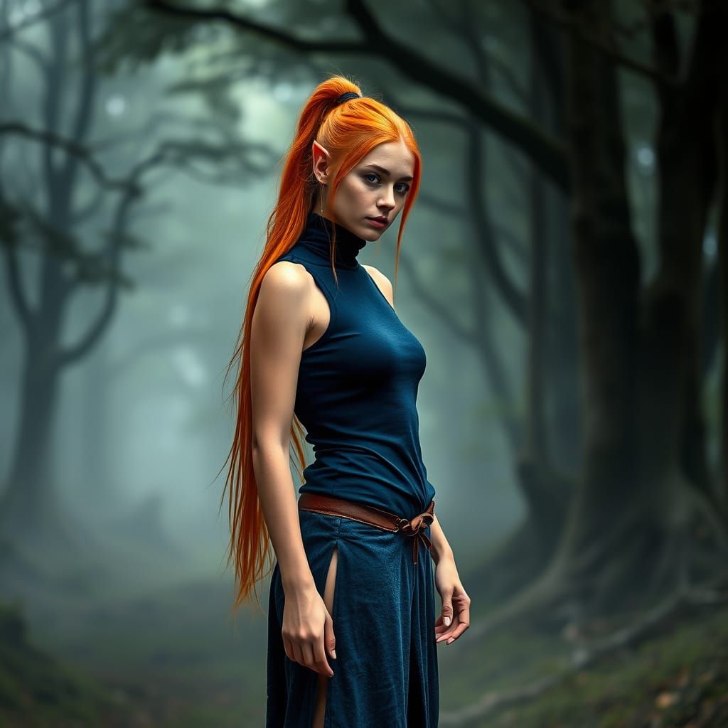 Mystical Elf Druid in a Serene Forest Landscape