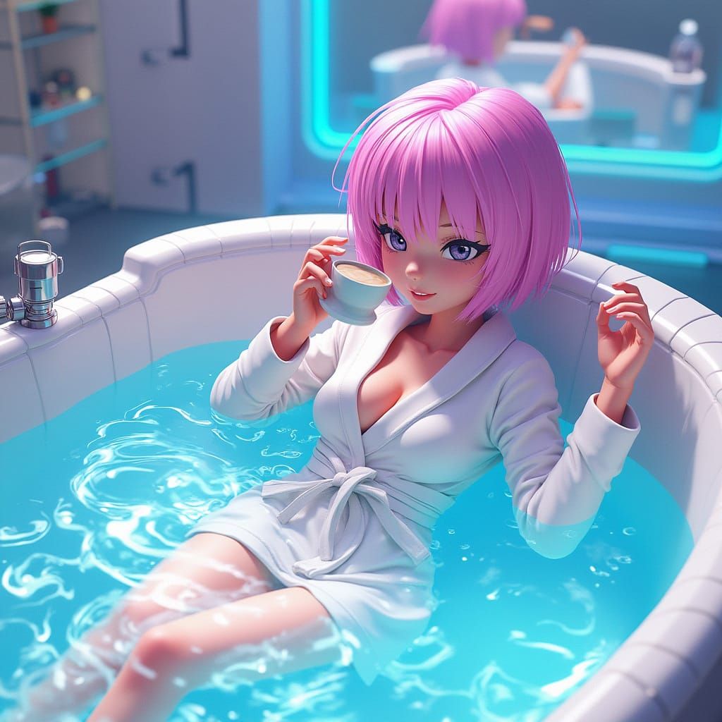 Bulma in Sci-Fi Bubble Bath, Manga-Inspired 3D Art