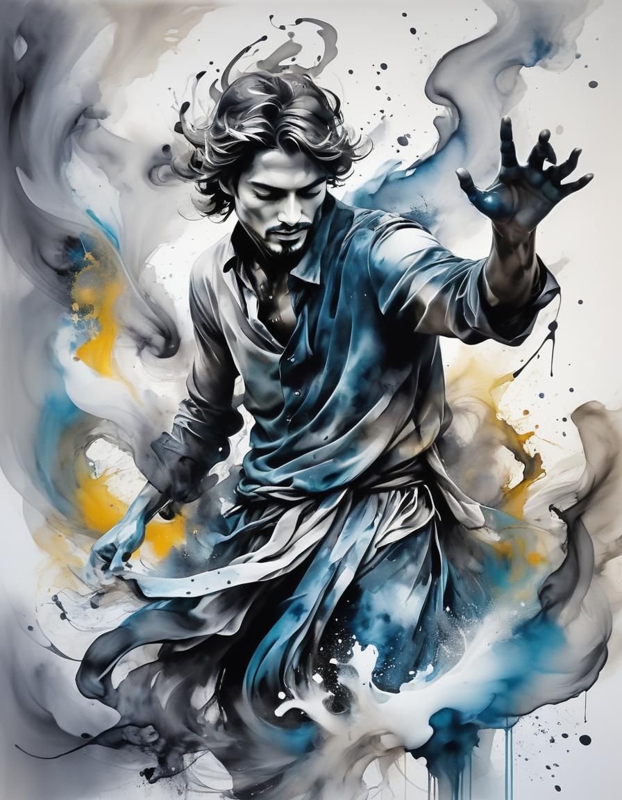 Dynamic Ink Portrait in Abstract Expressionism