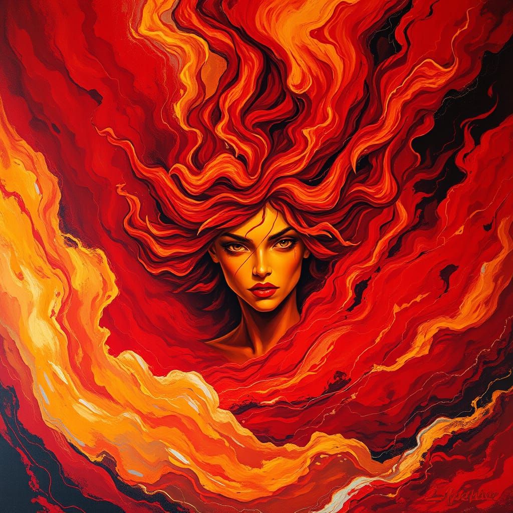 Fiery Goddess Emerges from Crimson Vortex