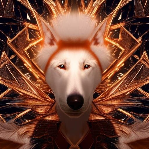 Doberman Wolf in Rose Gold Flames: Digital Art