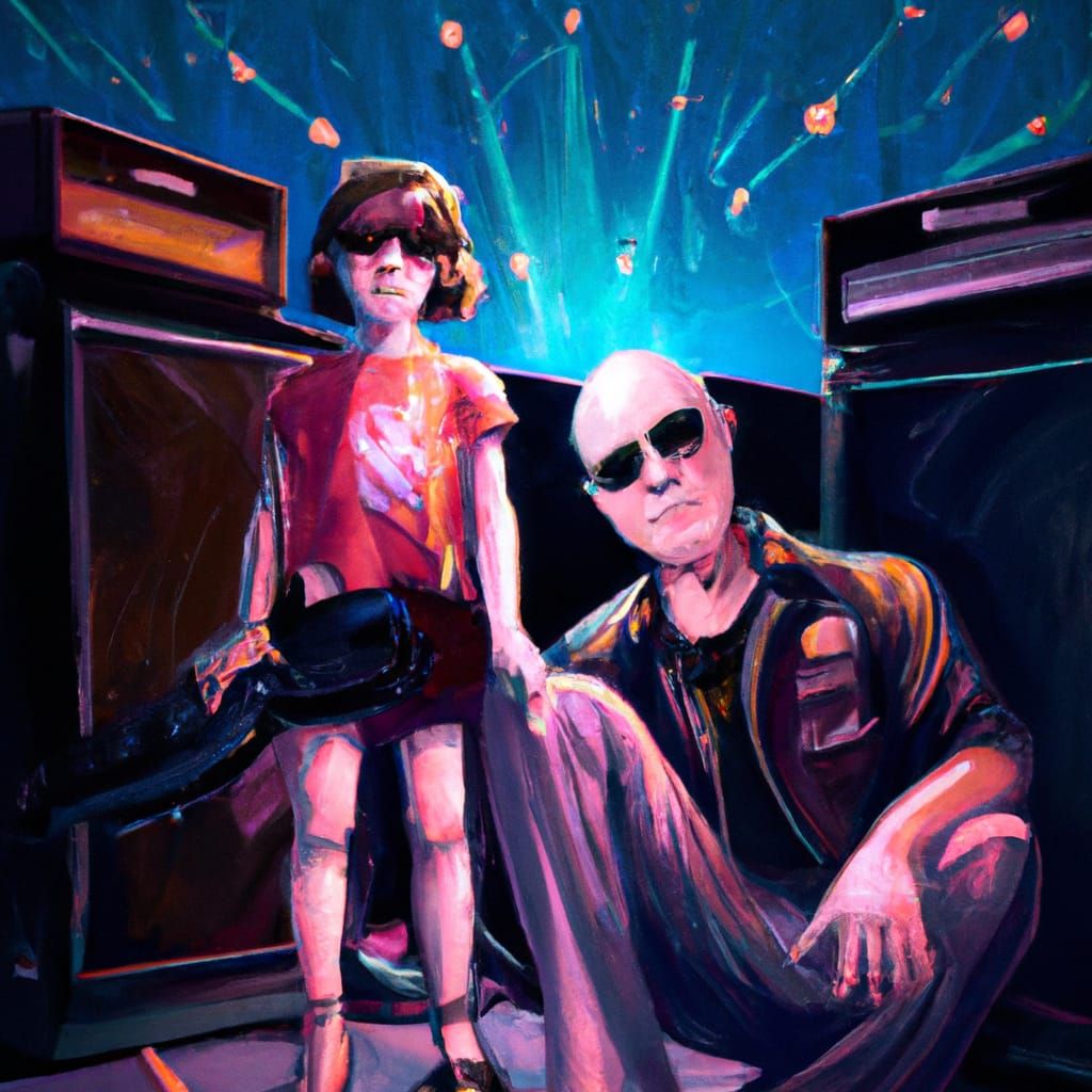 Synthwave Portrait: Bald Rocker and Goth Daughter