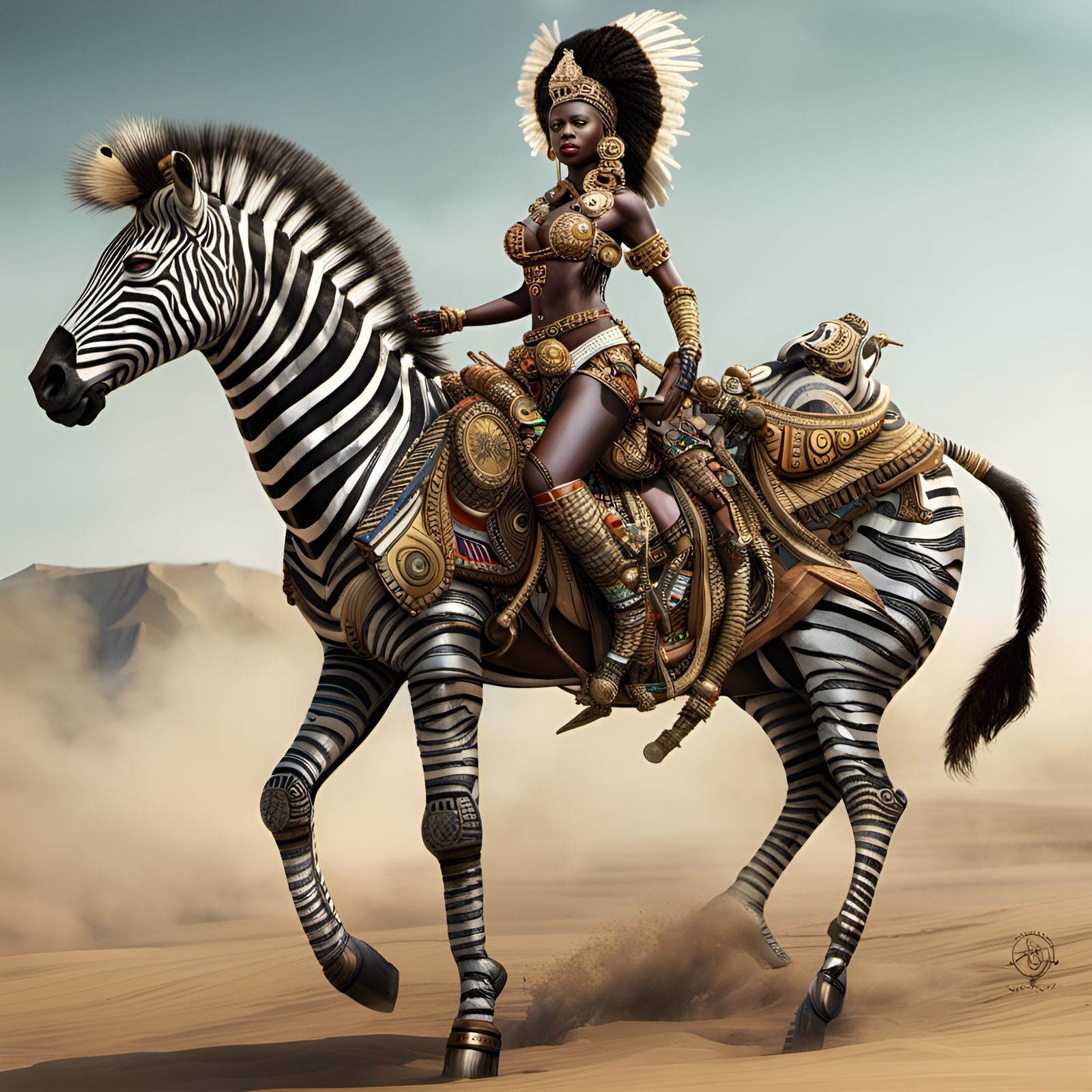 Zulu Warrior Riding Her Zebra #1, Masterplayer