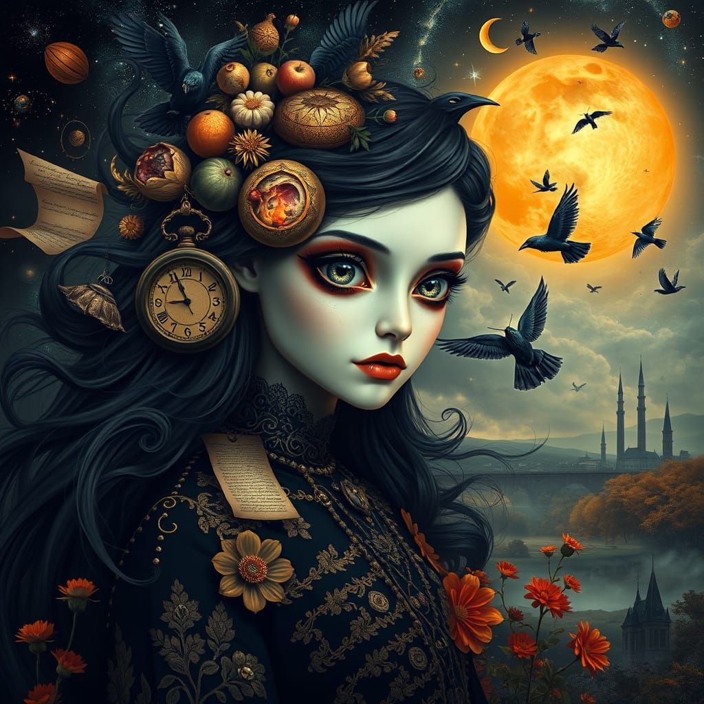 Gothic Portrait: Woman With Galaxy Eyes