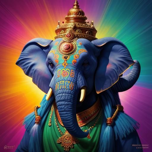 Vibrant Ganapati in Hyperrealistic Splash Art
