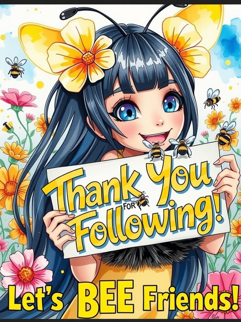 Vibrant Origami-Inspired Bumblebee Girl with Expressive Smil...