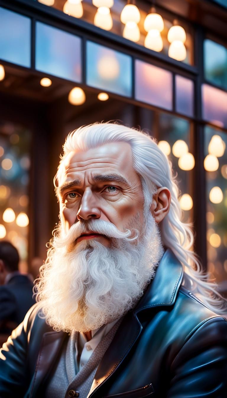 Hyper-Realistic Baby with Beard in Cozy Cafe