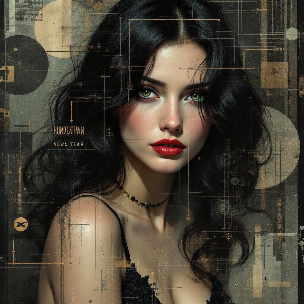 Pin-Up Engraving in Glitch Art Style