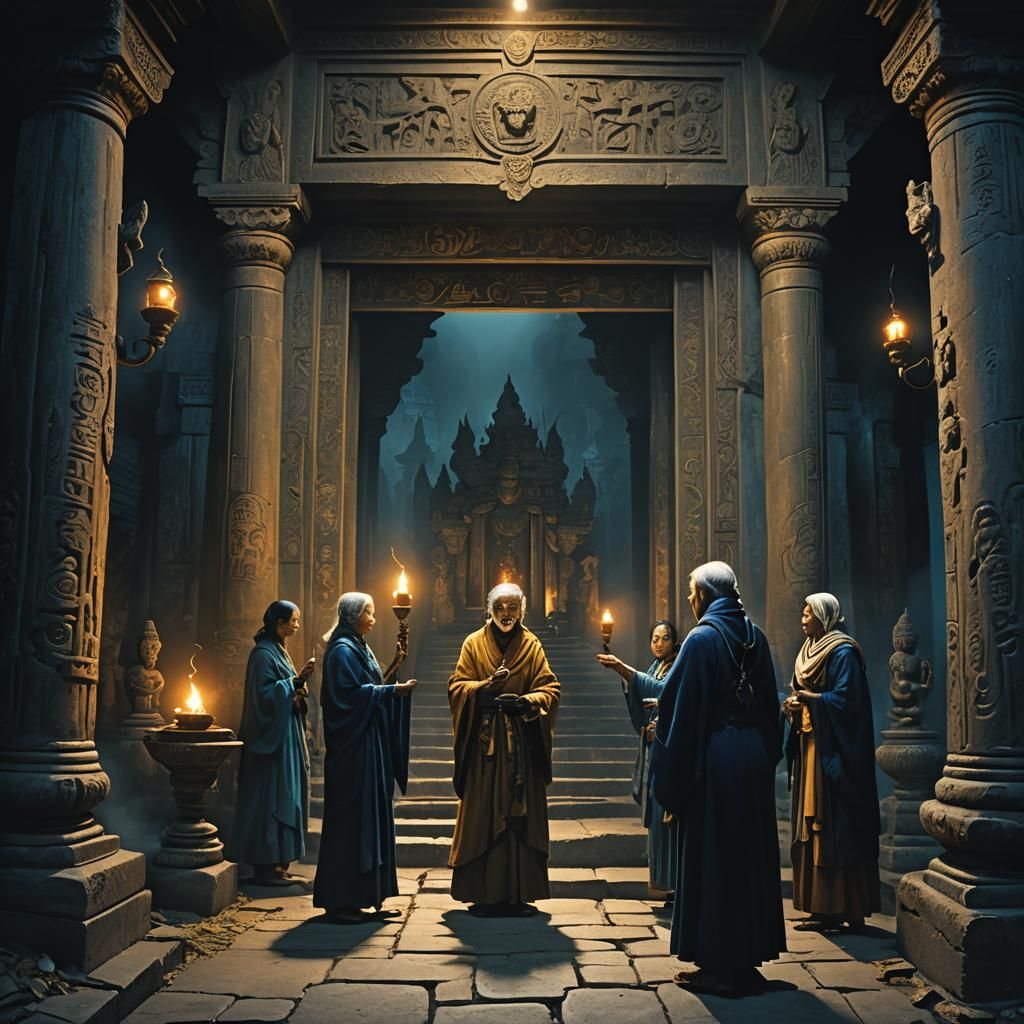 Mystical Temple Entrance with Looming Carvings
