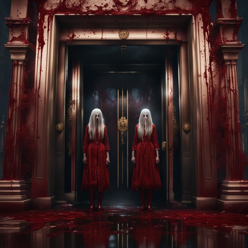 Eerie Elevator Scene with Twin Ghosts
