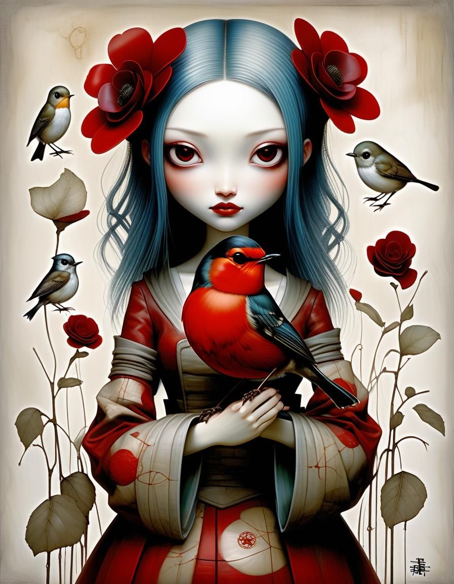 Little Girl And Robin