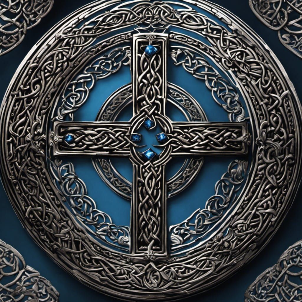 Mystic Blue Sky with Celtic Cross in Black Metal Style