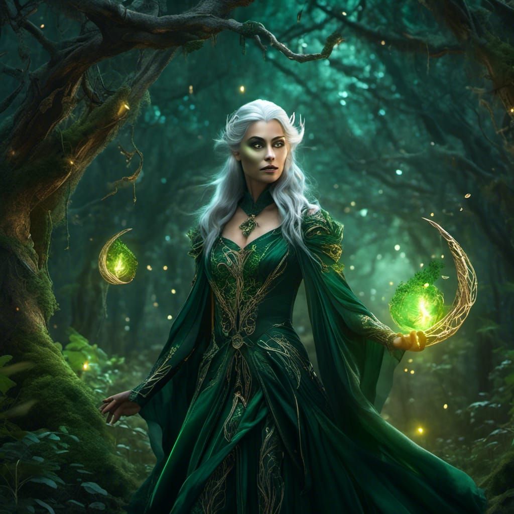 Dark Elf in Enchanted Forest: A Mystical Scene in Hyperreal...