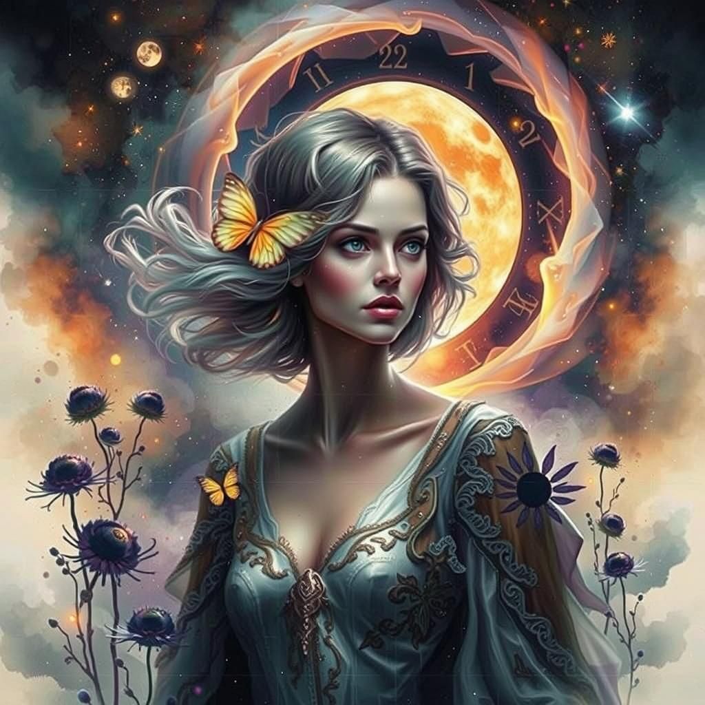 Midnight Escape: Clock and Moon Double Exposure