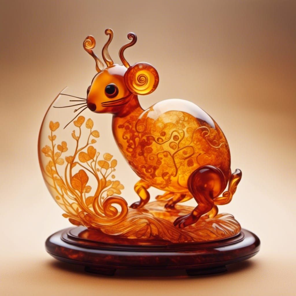 Amber Sculpture Storybook Illustration of a Cute Creature