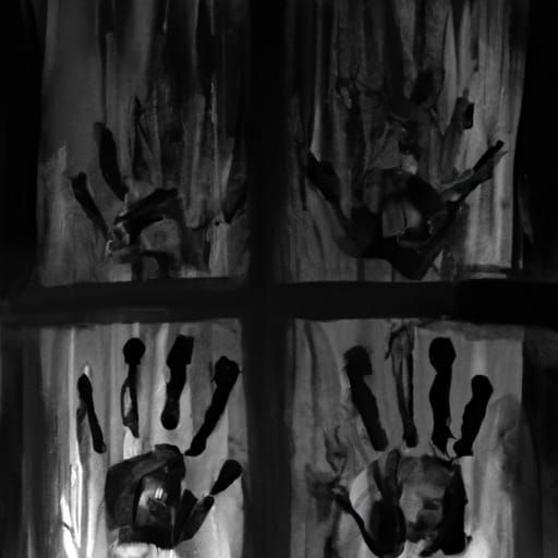 Eerie Handprints on Glass in Gothic Horror Style