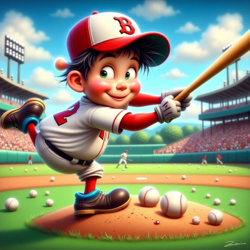 Cartoon Baseball Player Plays Pool Game