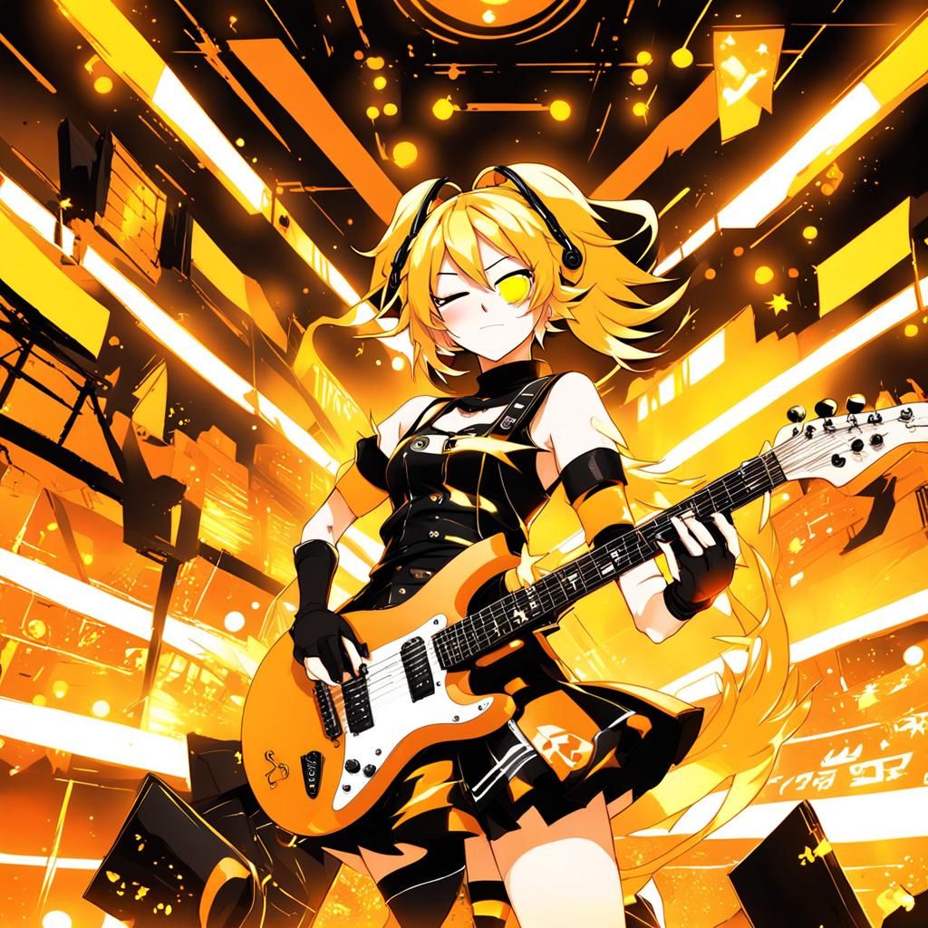 Kagamine Rin Rocks an Orange Guitar