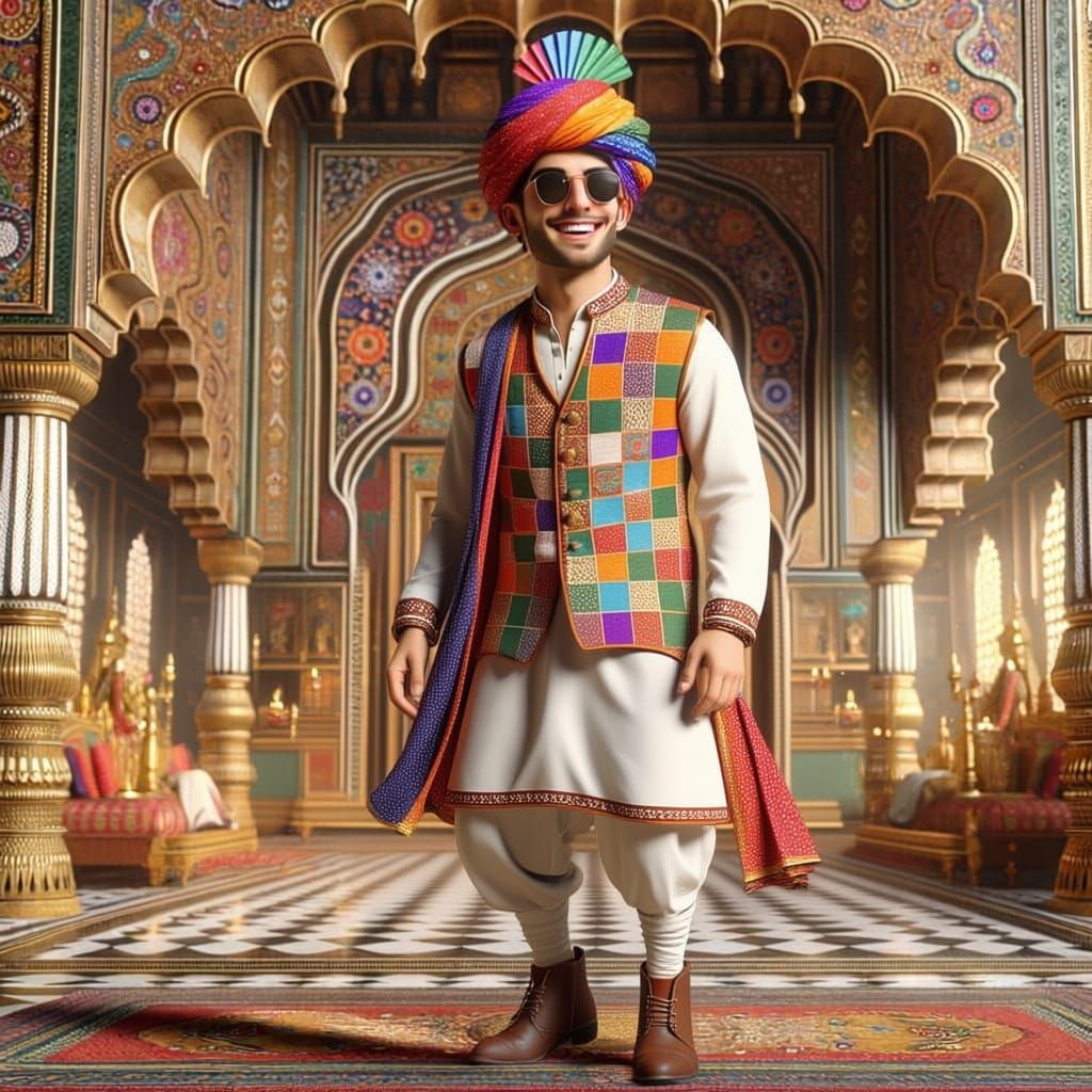 Cheerful Indian Man in Rajasthani Wedding Attire