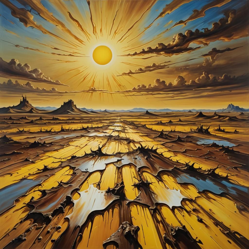 Surreal Sunscape: Melting Oil on Canvas