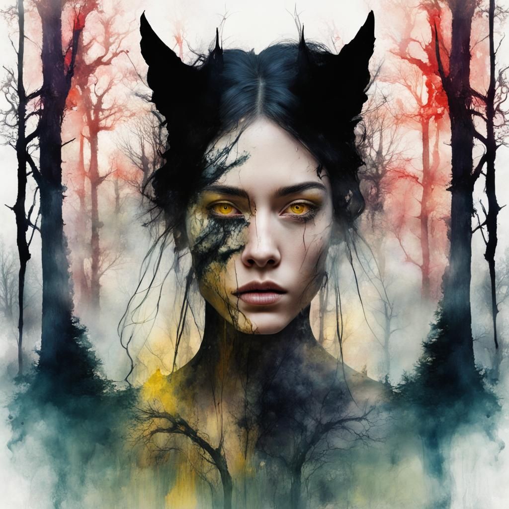 Elspeth and The Nightmare - Double Exposure Watercolor