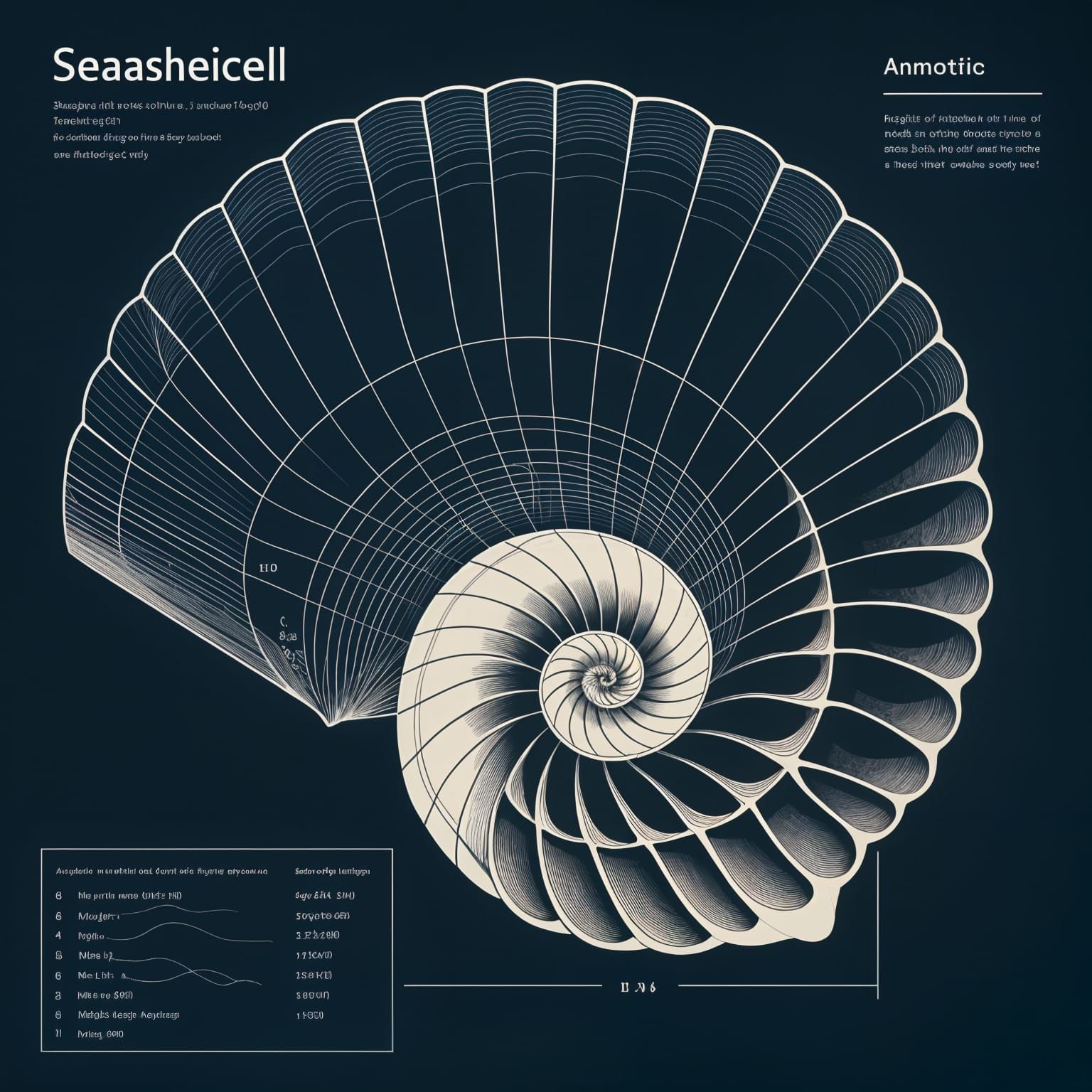 Fibonacci Seashell III in Mathematical Illustration Style