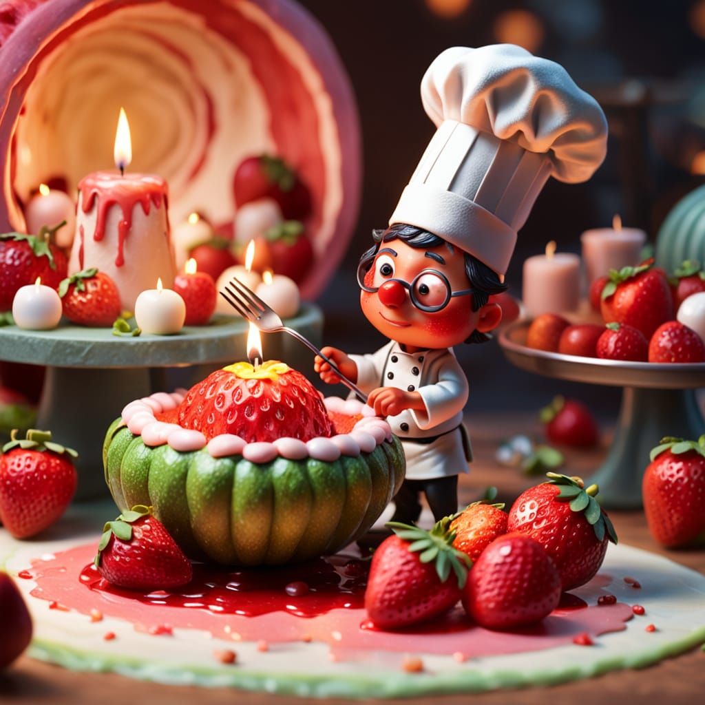 Miniature Chef's Strawberry Feast: Pixar Style
