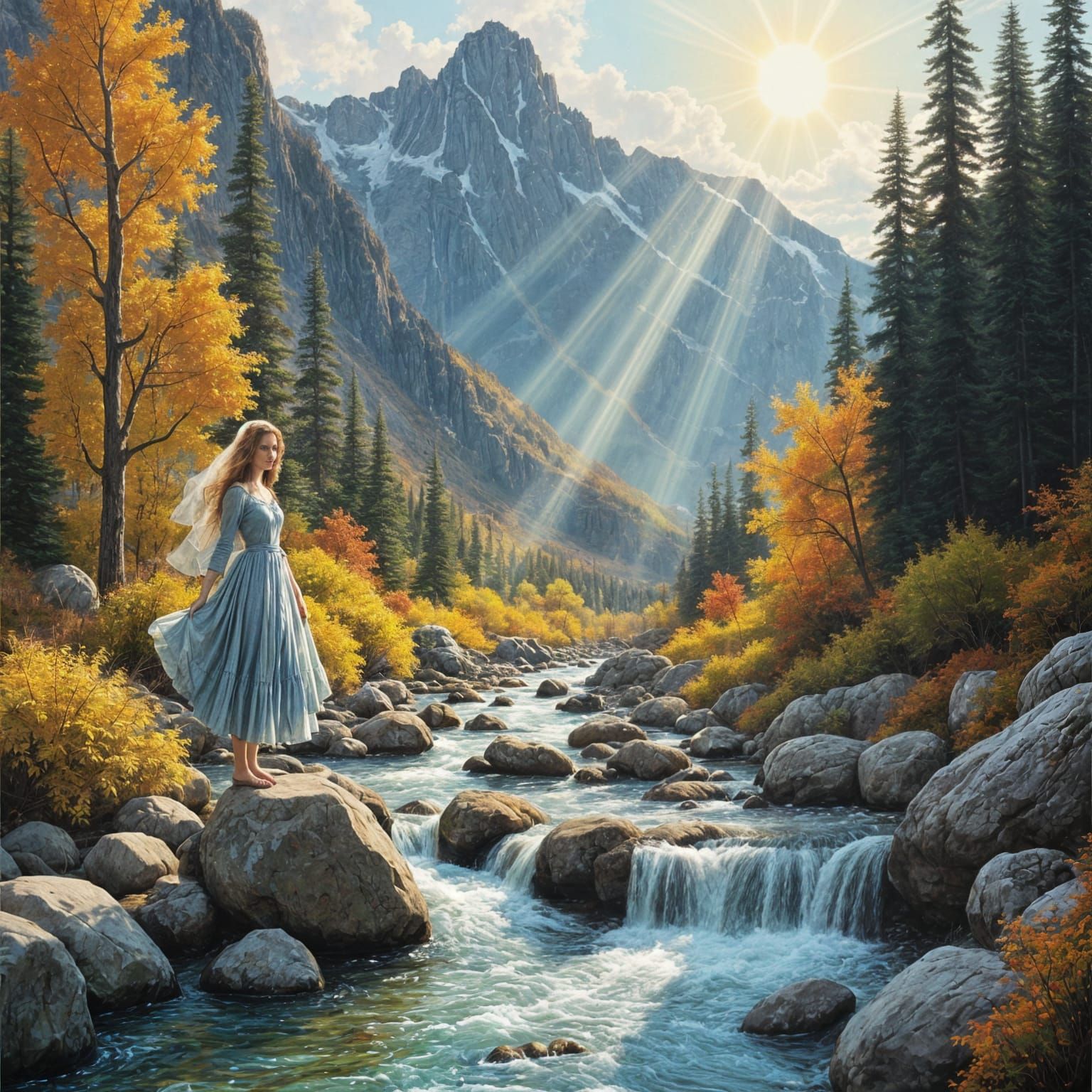 Celestial Woman in Autumn Mountains, Hudson River School