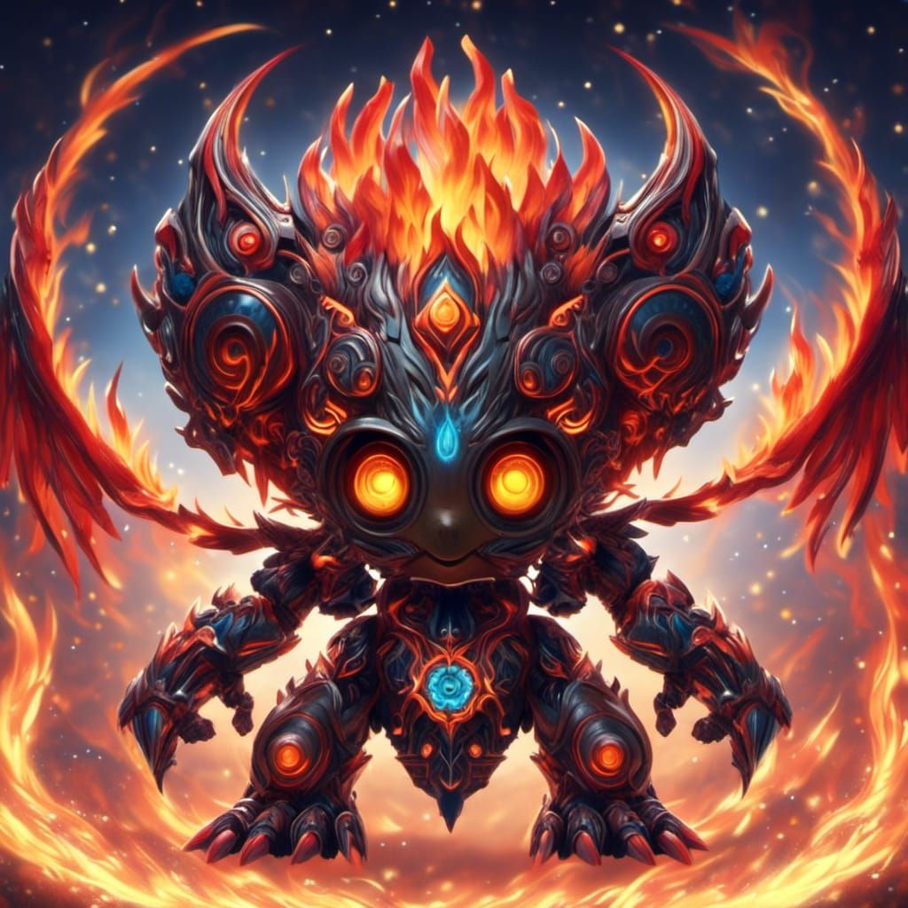 Chibi Fire Monster Mech with Runes