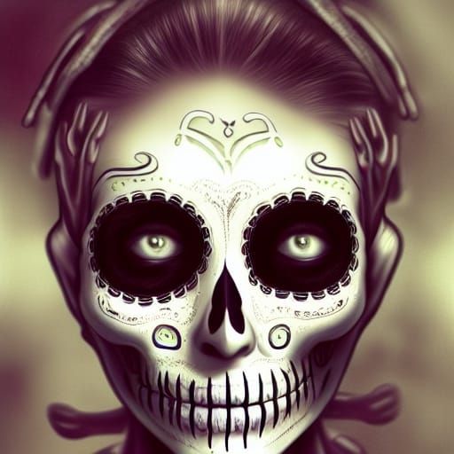 pechos desnudos de cuerpo completo mujer joven mexicana sensual con cara maquillada con diseños del día de los muertos a...