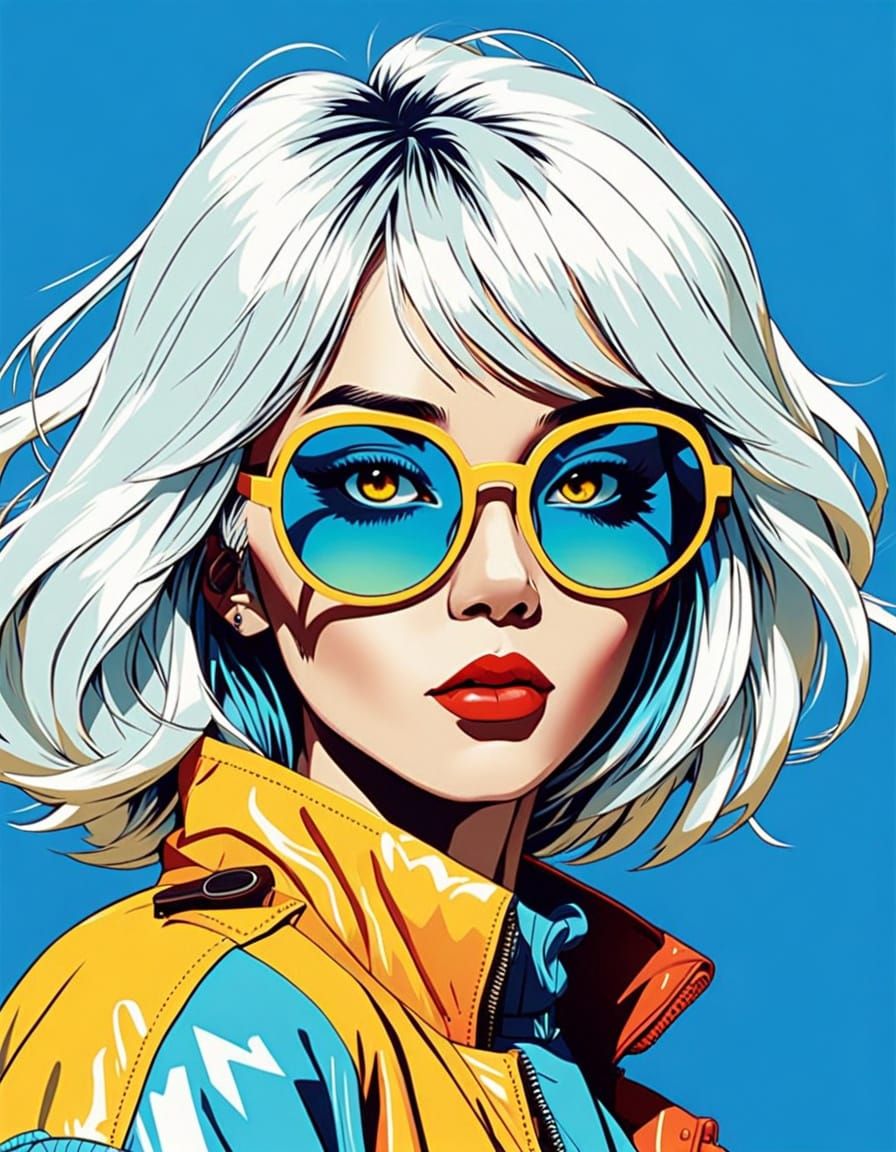 Retro-Futuristic Anime Woman in Pop-Art Style