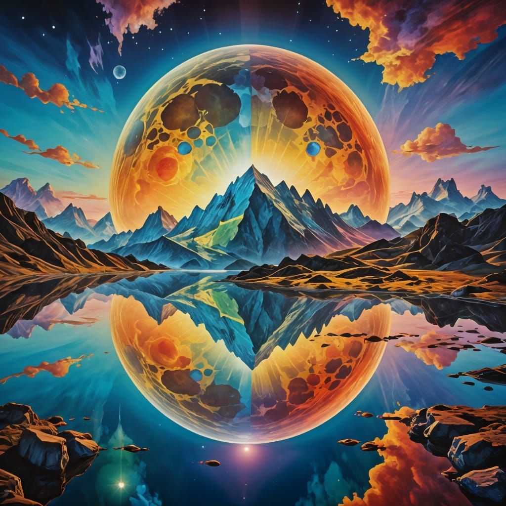 Giant Moonrise Refracted Through Prism