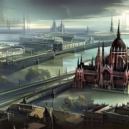 Detailed Castle Quarter Illustration in Gouache Style