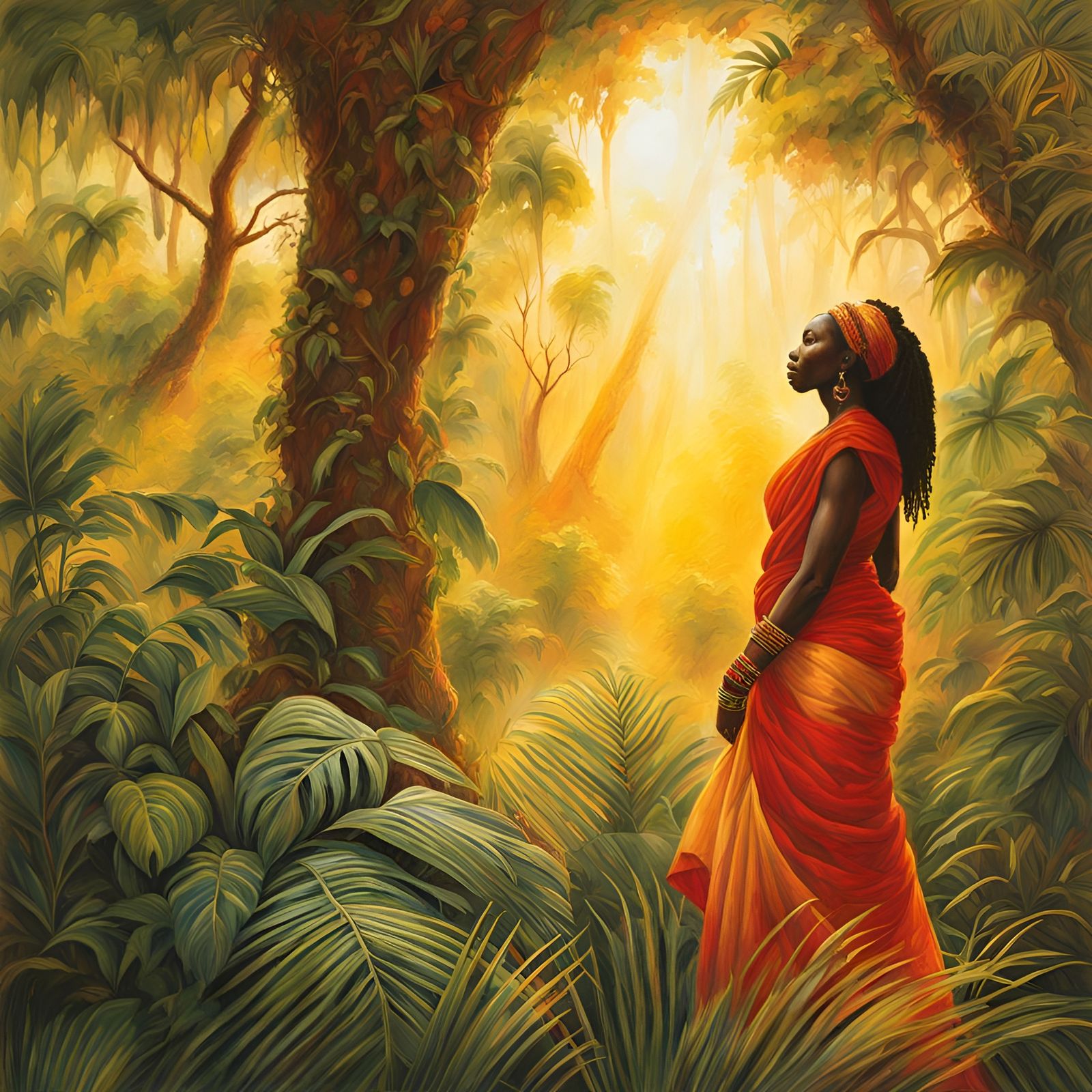 African Jungle Scene in Radiant Light