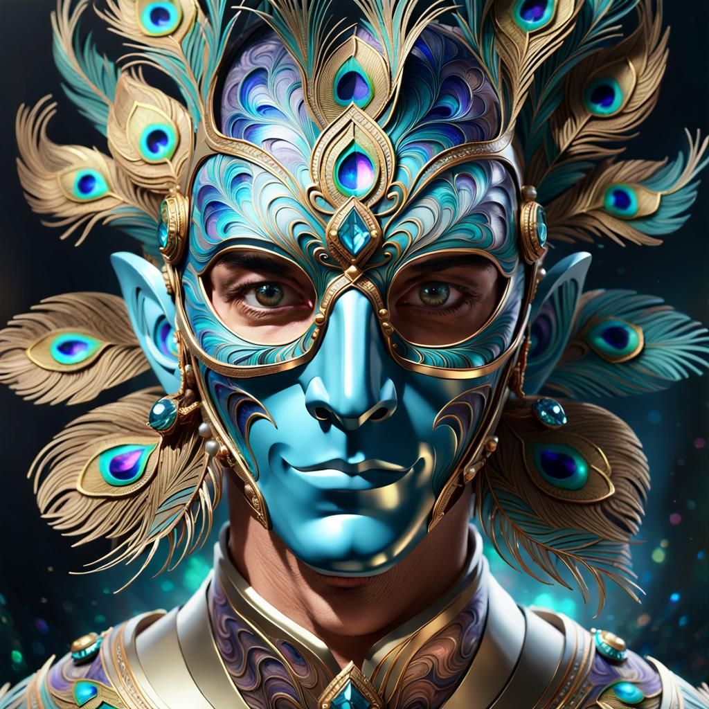 Ornate Mask of Crystal, Wood, and Marble