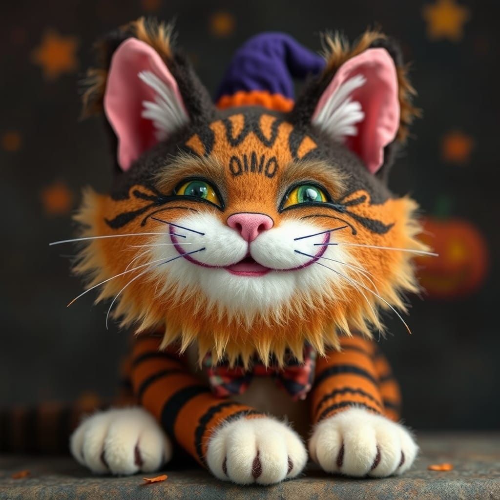 Plush Halloween Cat Smiling, Surrealist Baroque Style