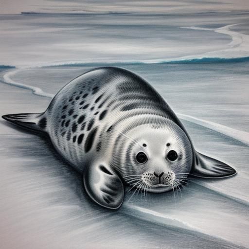Sketch of a baby seal on an ice drift