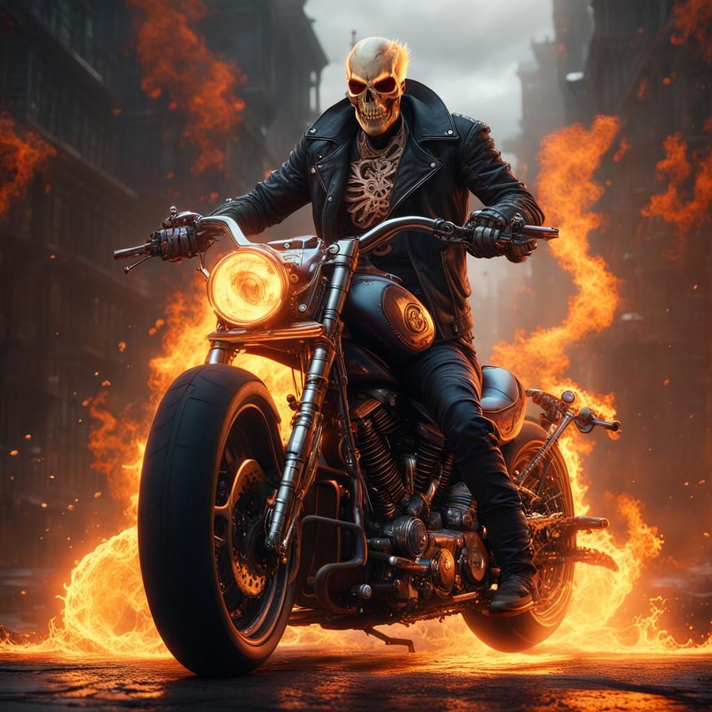 Metal Ghost Rider: Detailed Matte Painting