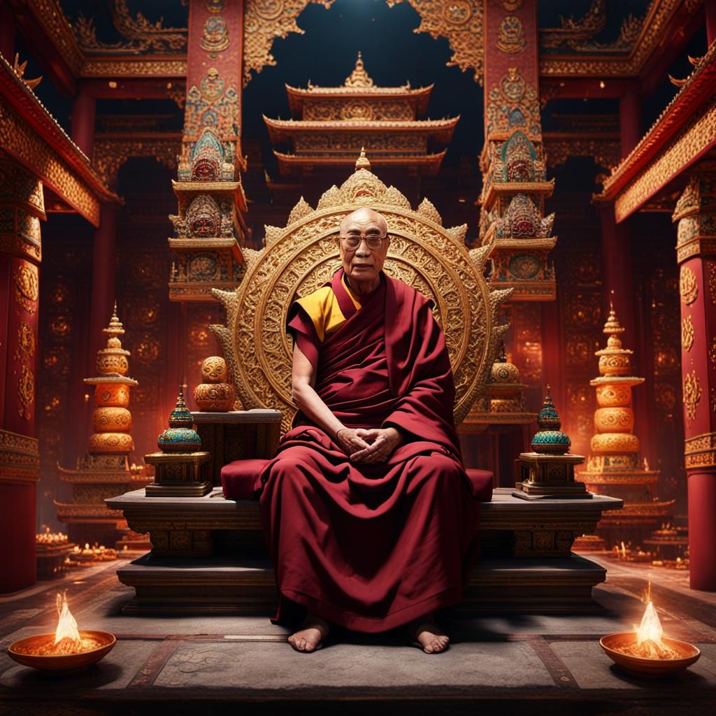 Dalai Lama in Temple: Detailed Matte Painting