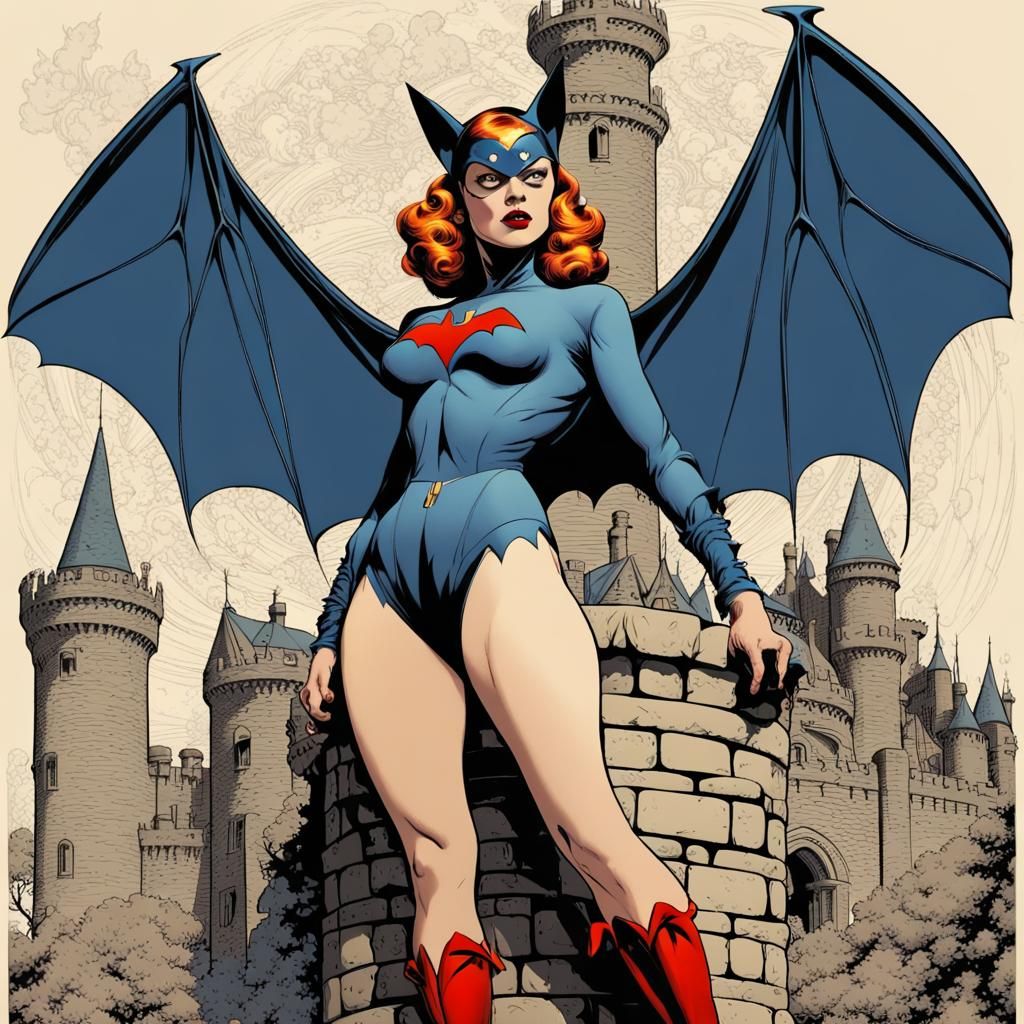 WWII Bat-Girl in Norman Rockwell Style