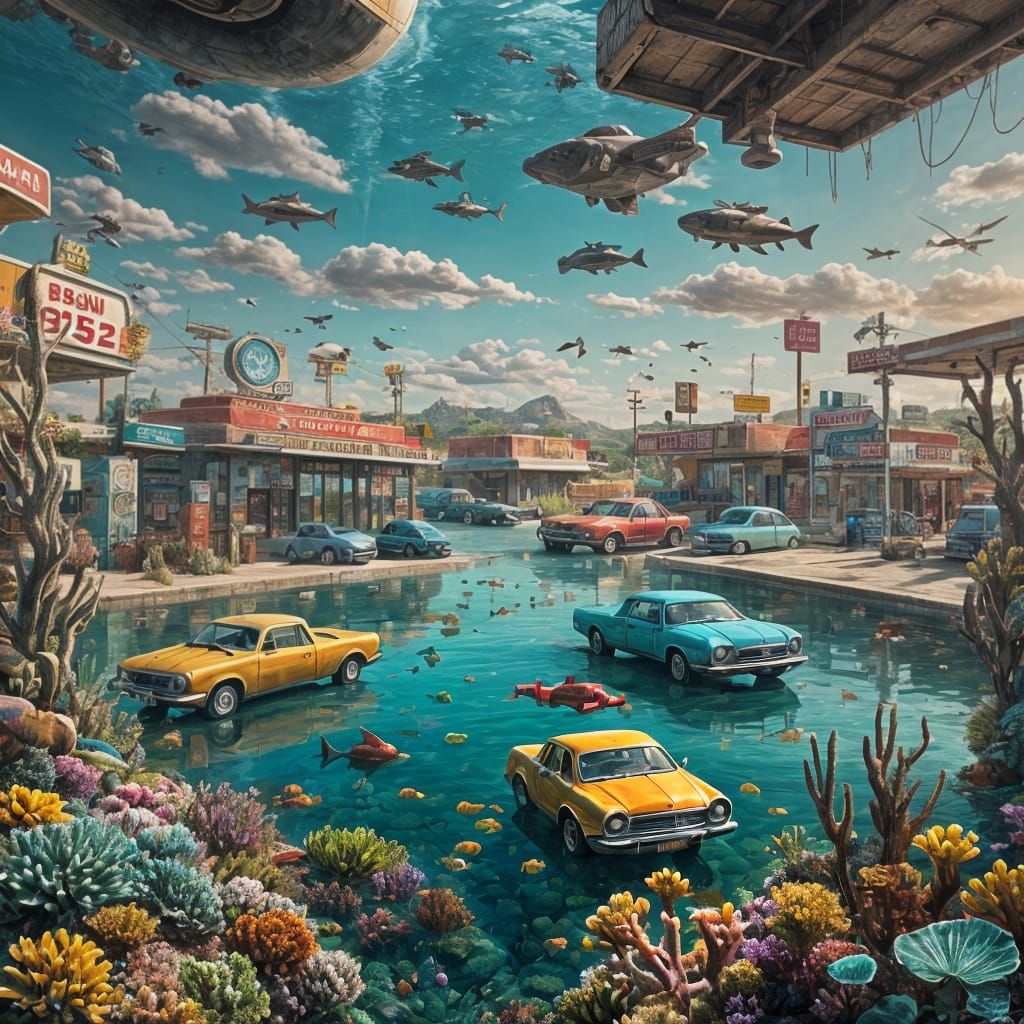 Underwater Route 66: A Hyperrealistic Vision
