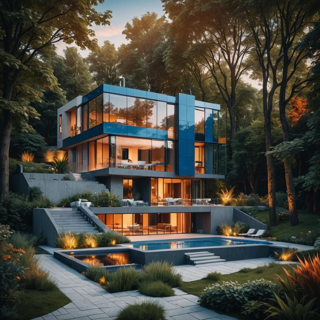 Modern Glass Villa in Prague: Digital Art
