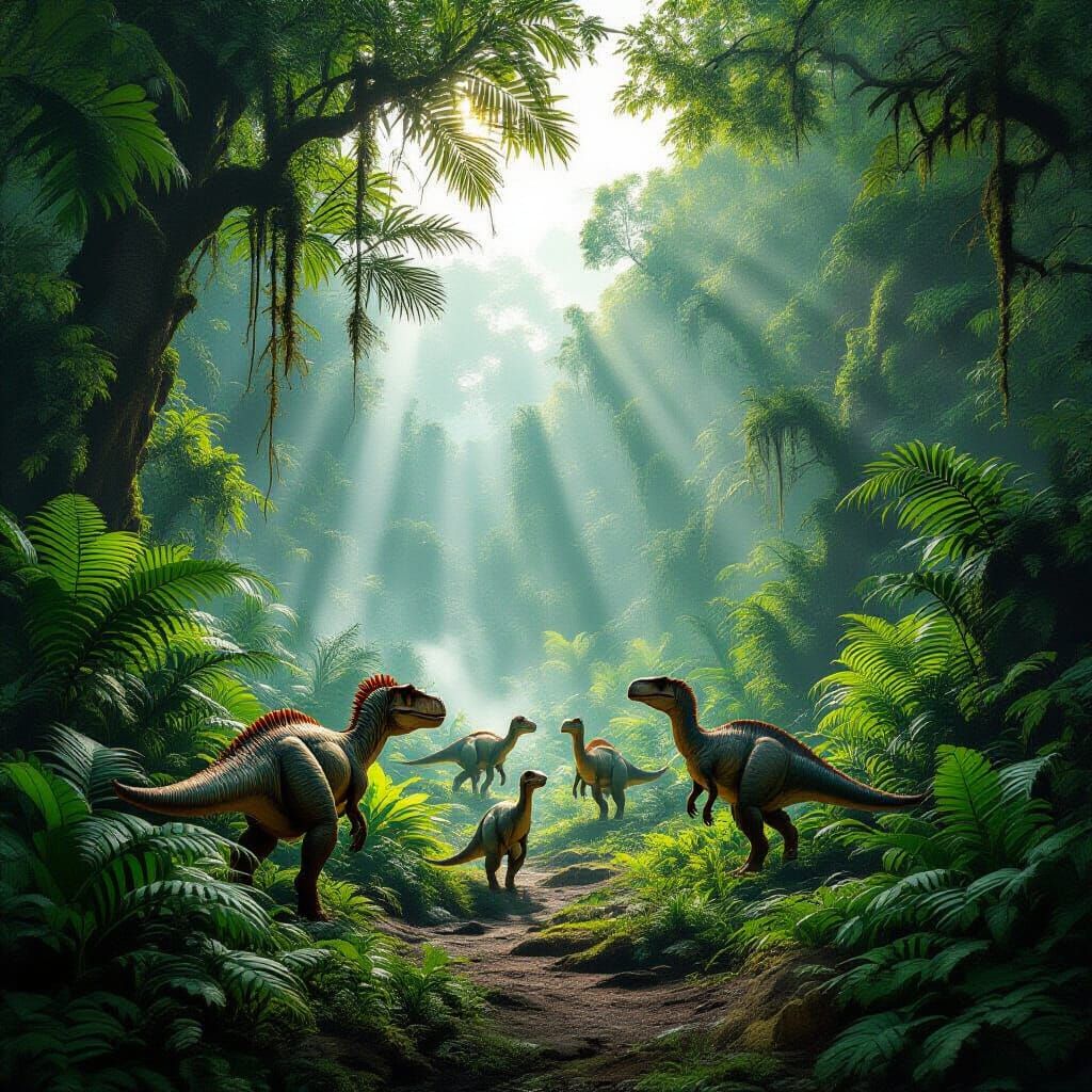 Photorealistic Prehistoric Jungle with Dinosaurs