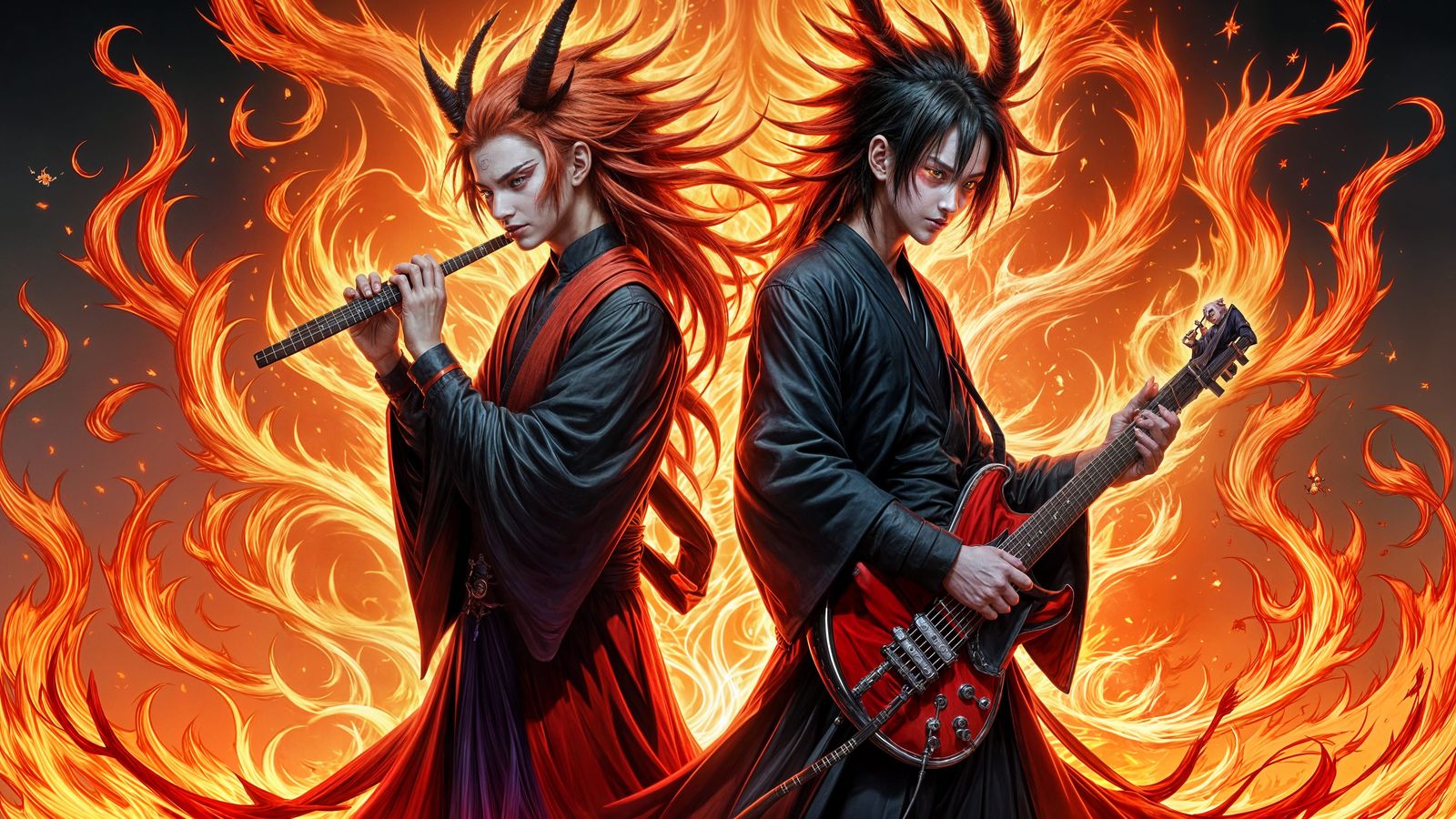 Mysterious Oni Duo: Dark Anime-Inspired Flute and Guitar Per...