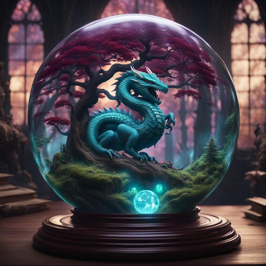 Dragon Over Fantasy Forest in Crystal Ball