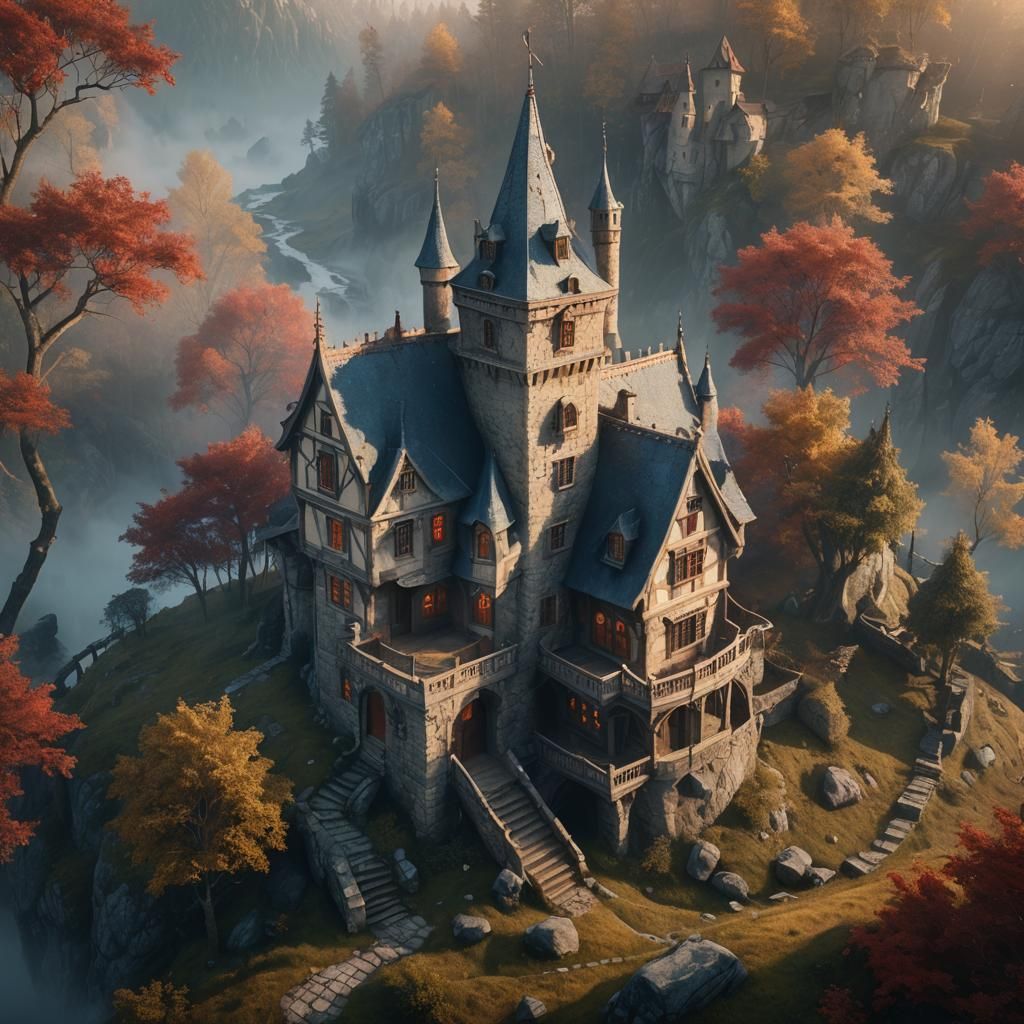 Medieval House in Misty Forest: Fantasy Concept Art