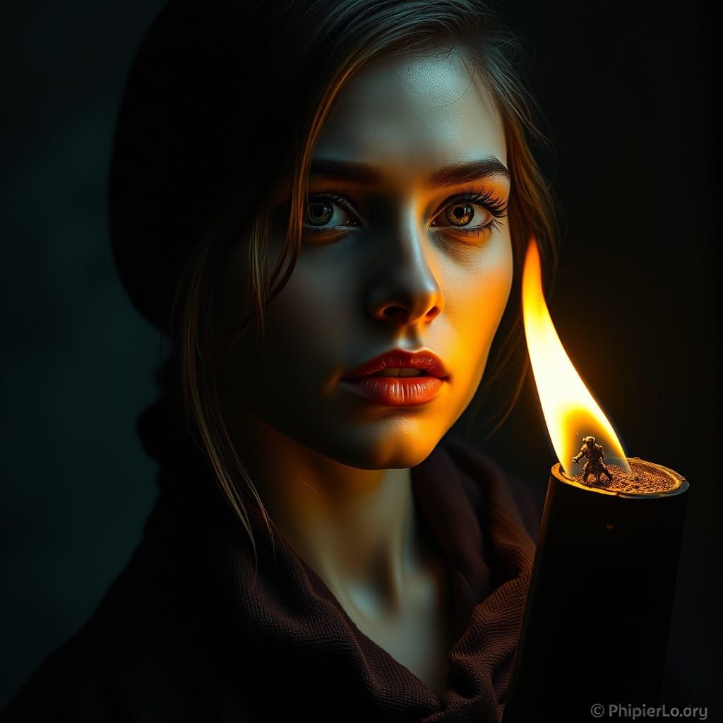 Mysterious Woman in a Dystopian Landscape, in a Rembrandt-In...