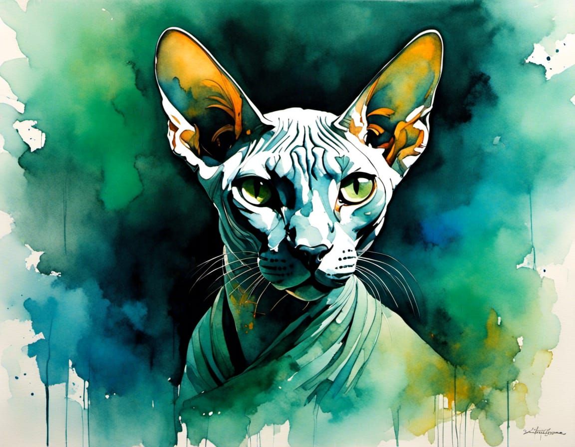 Mummified Sphynx Cat with Expressive Look