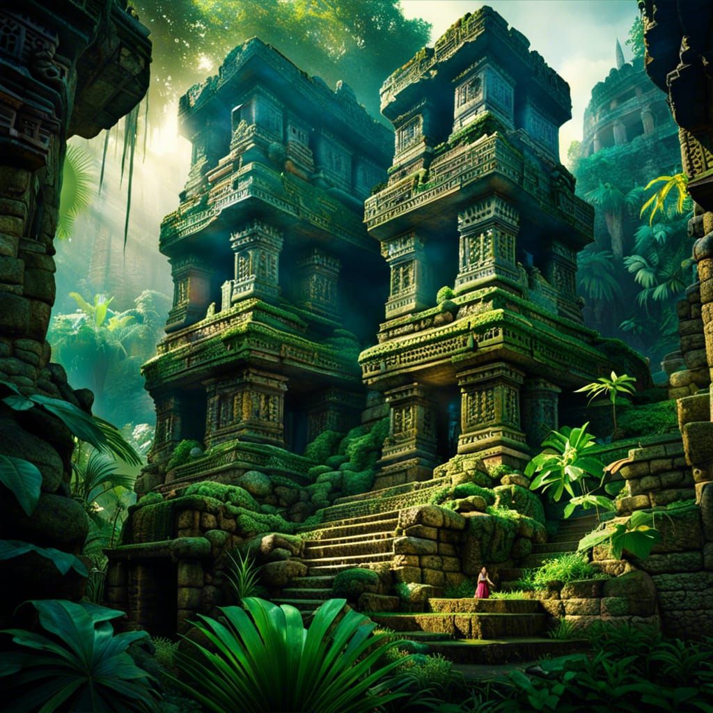 Mayan Jungle Ruins in Maximalist Style